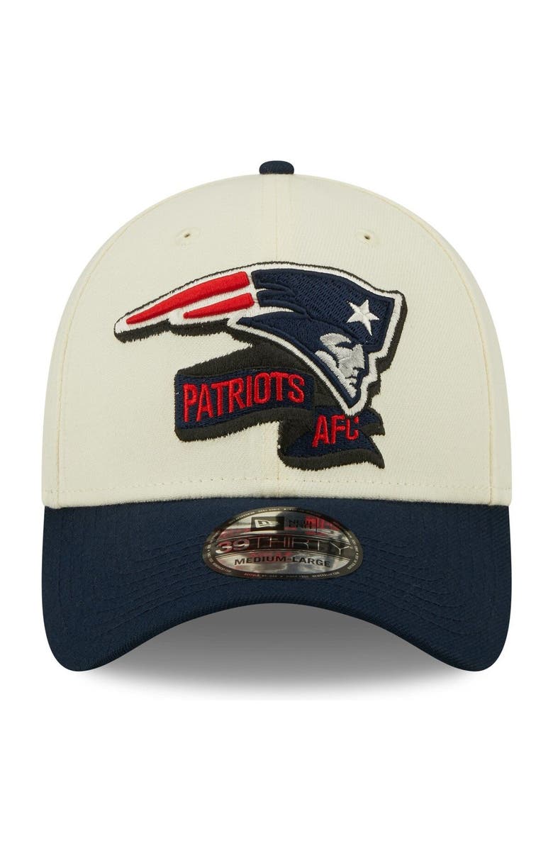 New Era Men's New Era Cream/Navy New England Patriots 2022 Sideline 39THIRTY 2-Tone Flex Hat, Alternate, color, Cream