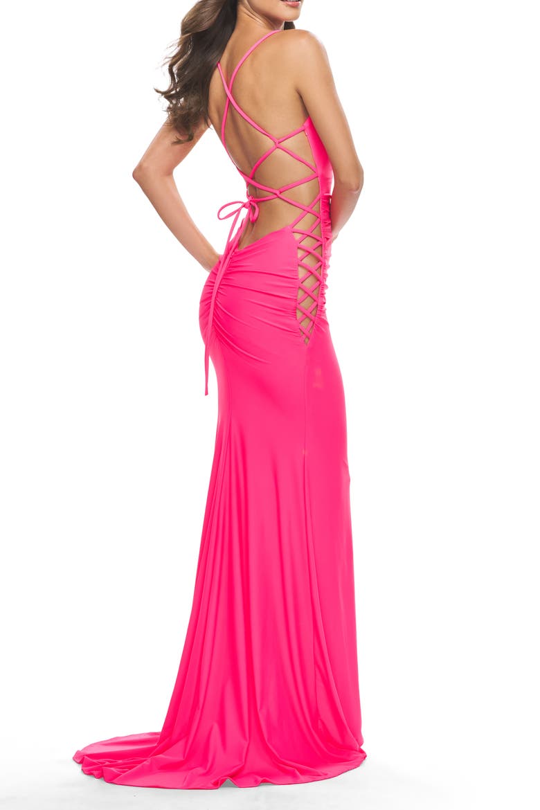 Unique Jersey Dress with Open Criss Cross Sides in Neon, Alternate, color, Neon Pink