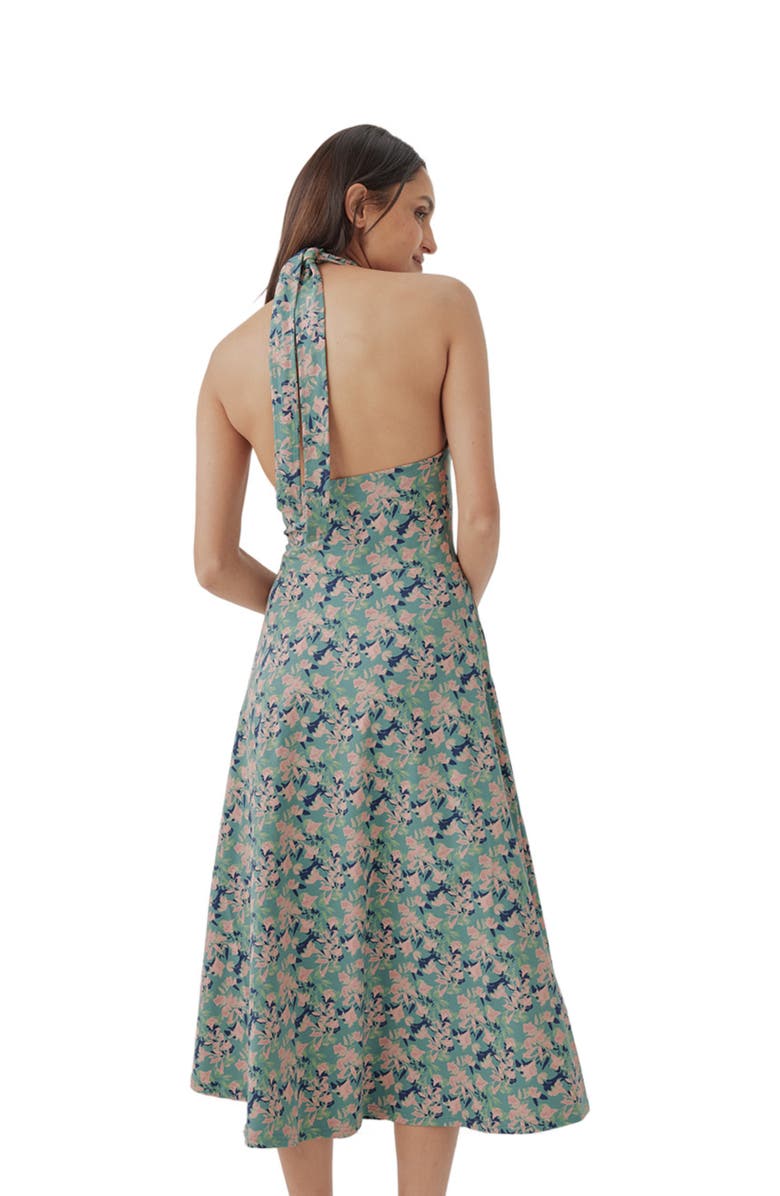 Pact Organic Cotton Fit & Flare Modern Halter Dress, Alternate, color, Shadow Floral Spruce