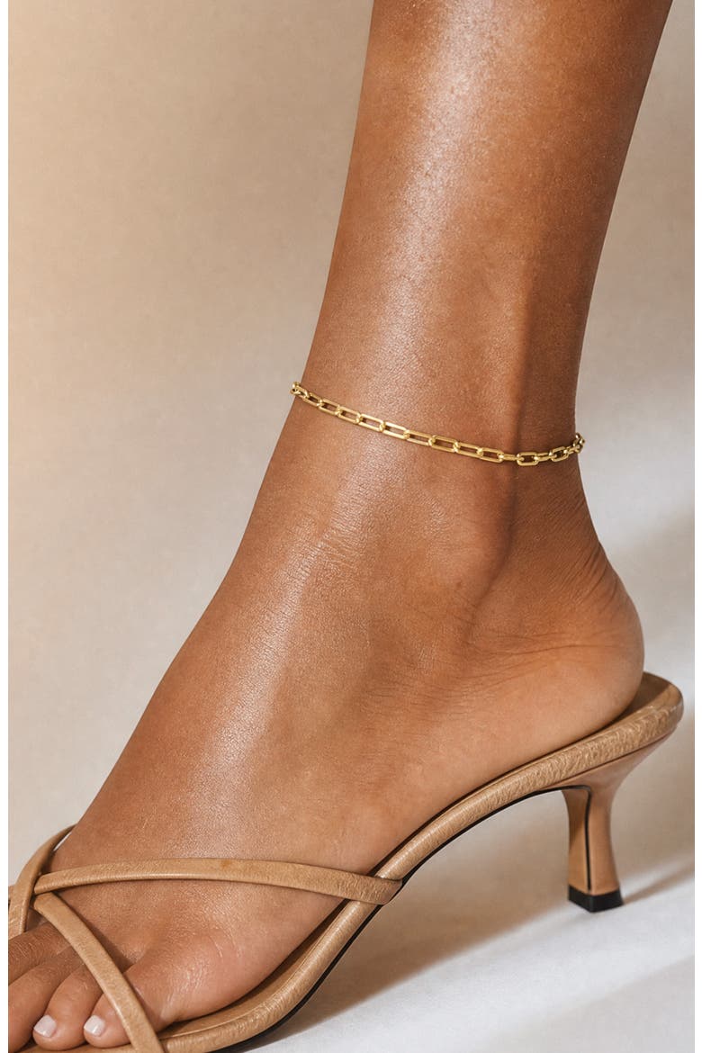 Paper Clip Chain Anklet, Alternate, color, GOLD
