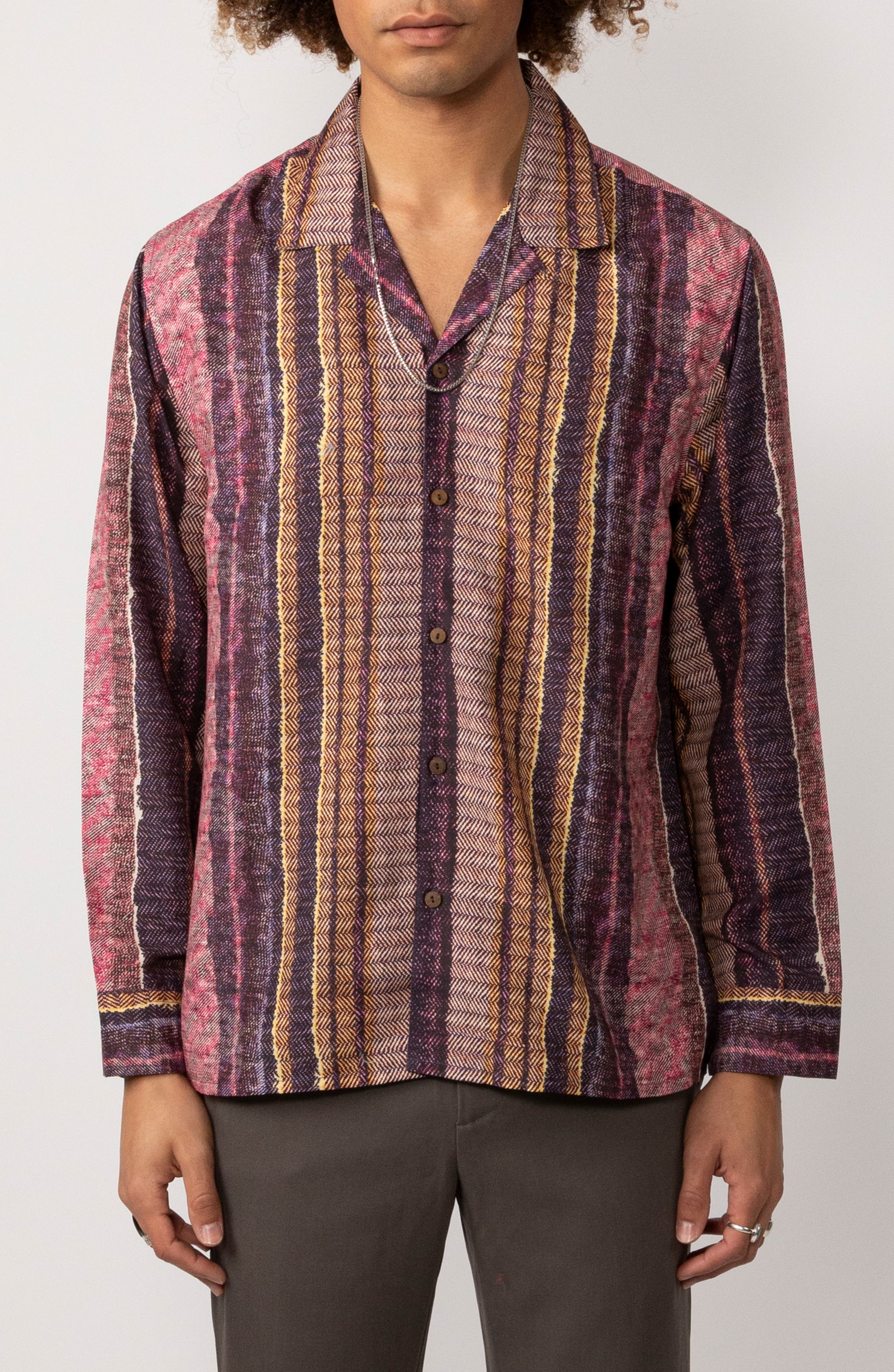 Raga Man Ansh Herringbone Stripe Button-Up Shirt