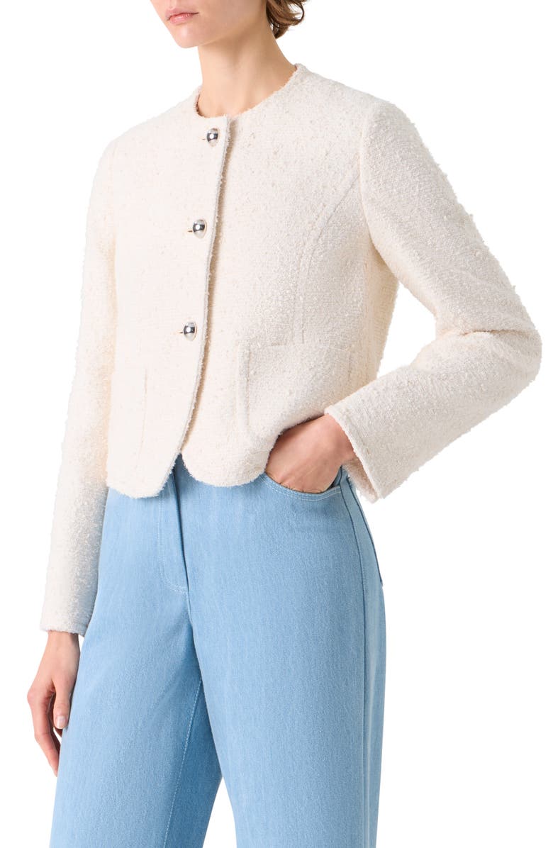 Akris punto Cotton Blend Bouclé Jacket, Alternate, color, Ivory