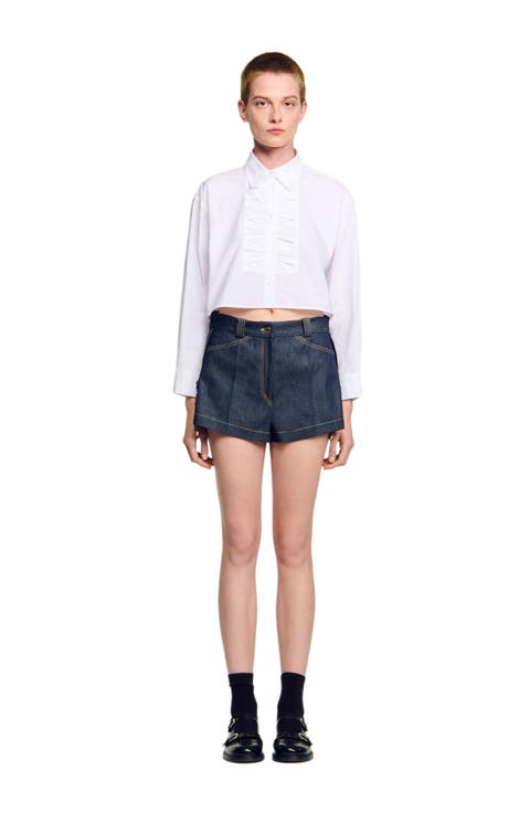 Denim belt loop shorts