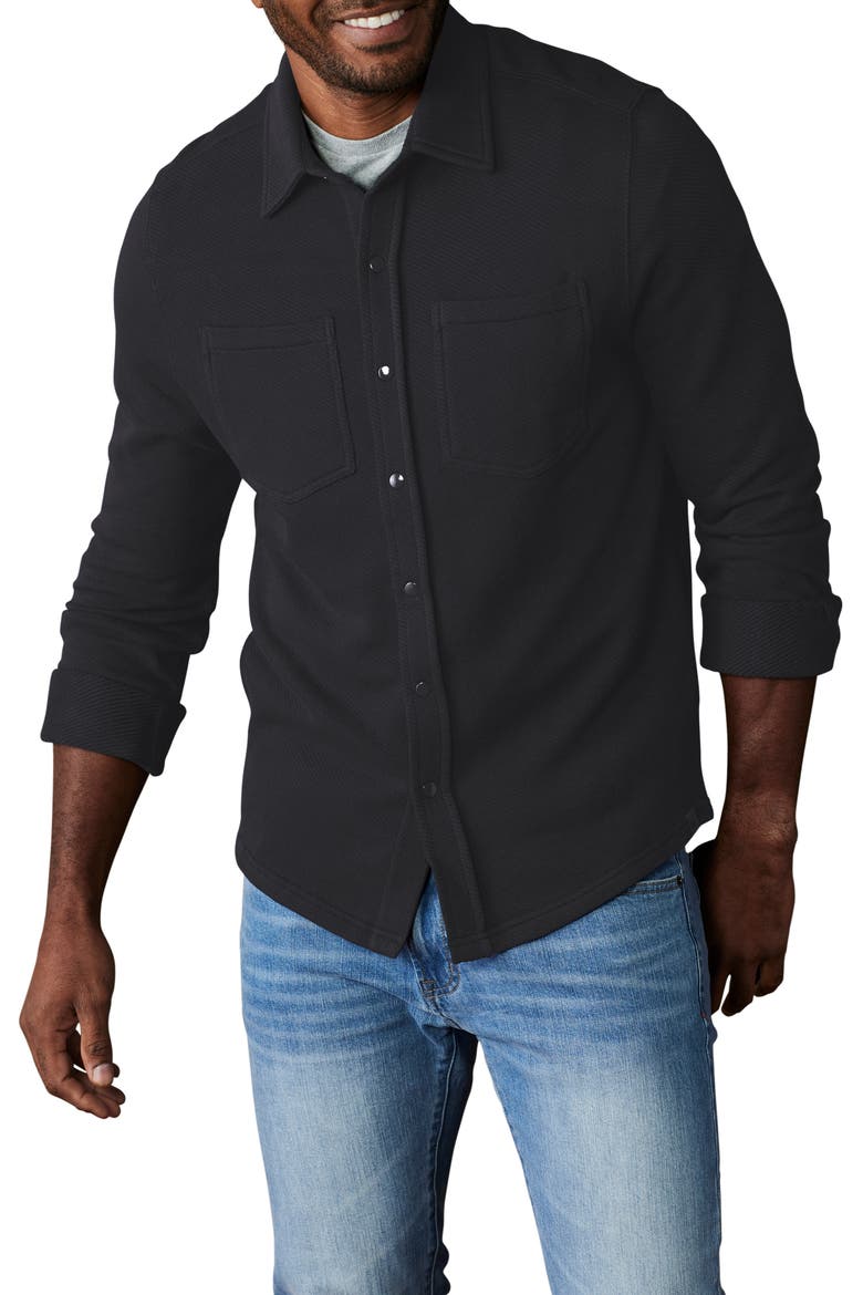 Looped Terry Button-Up Shirt, Main, color, BLACK