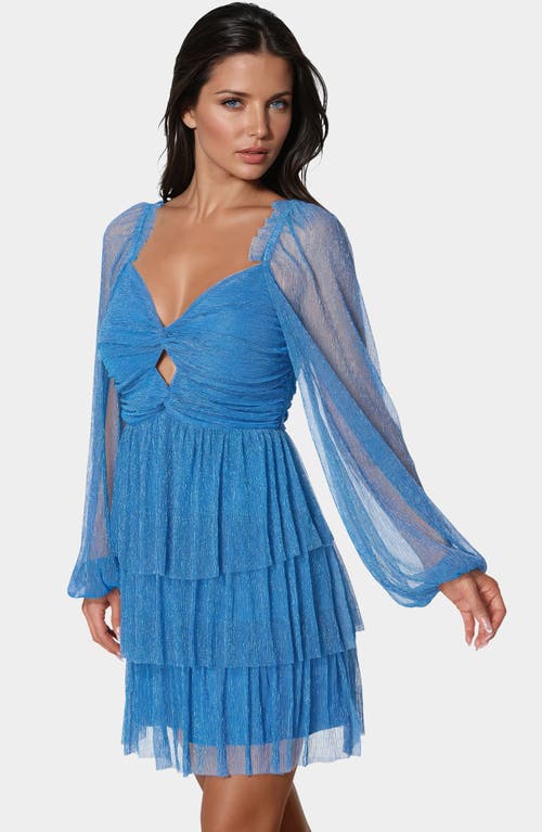 Bebe Tiered Twist Front Lurex Mini Dress In Lite Blue