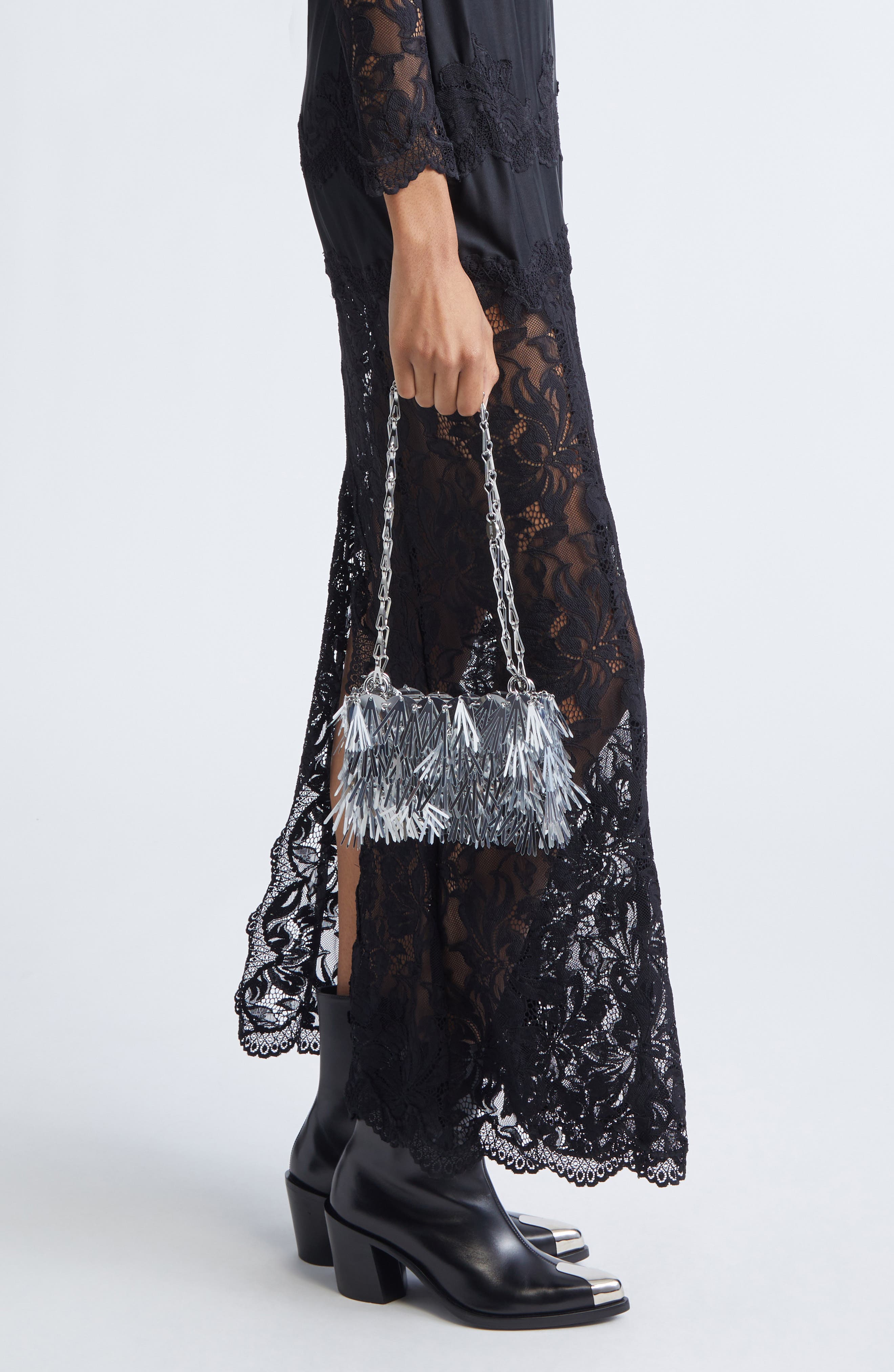 Rabanne Nano 1969 Paillette Shoulder Bag, Alternate, color, Silver