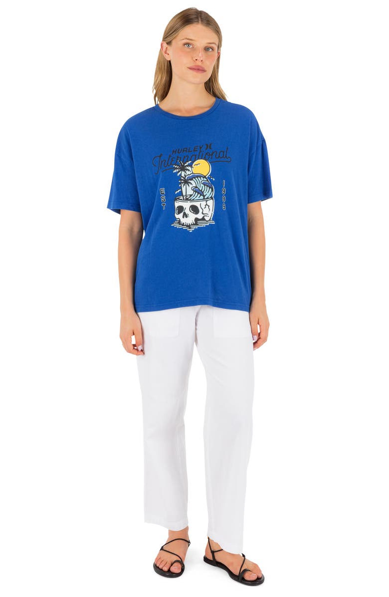 Hurley Skulltide Crewneck Cotton Boyfriend T-Shirt, Alternate, color, Hydro