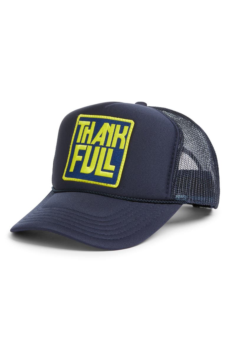 Friday Feelin’ Thankful Trucker Hat, Main, color, Navy