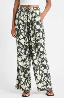Topshop Mono Floral Wide Leg Drawstring Pants
