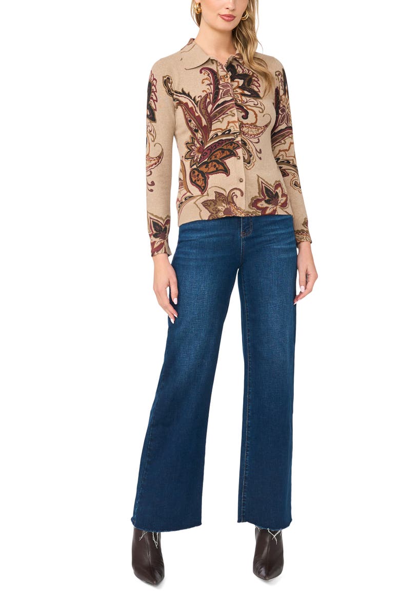 Floral Cardigan, Alternate, color, WOODEN
