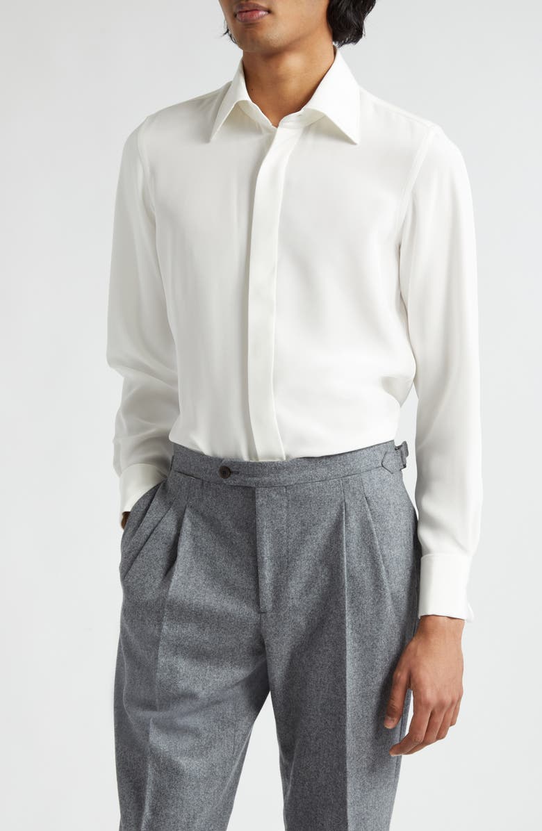 Thom Sweeney Lecce Silk Dress Shirt, Main, color, White