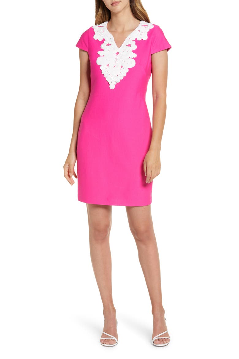 Passementerie Trim Sheath Dress, Main, color, HOT PINK