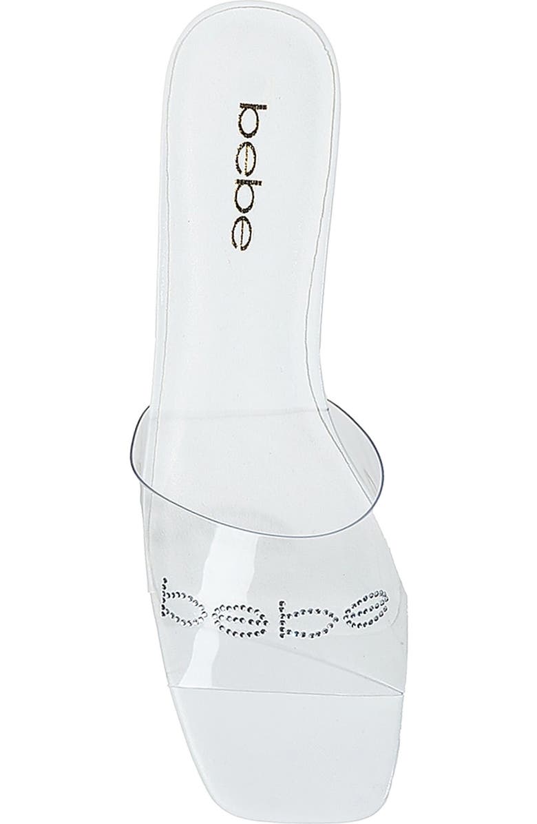 bebe Rhinestone Logo Clear Slide Sandal, Alternate, color,