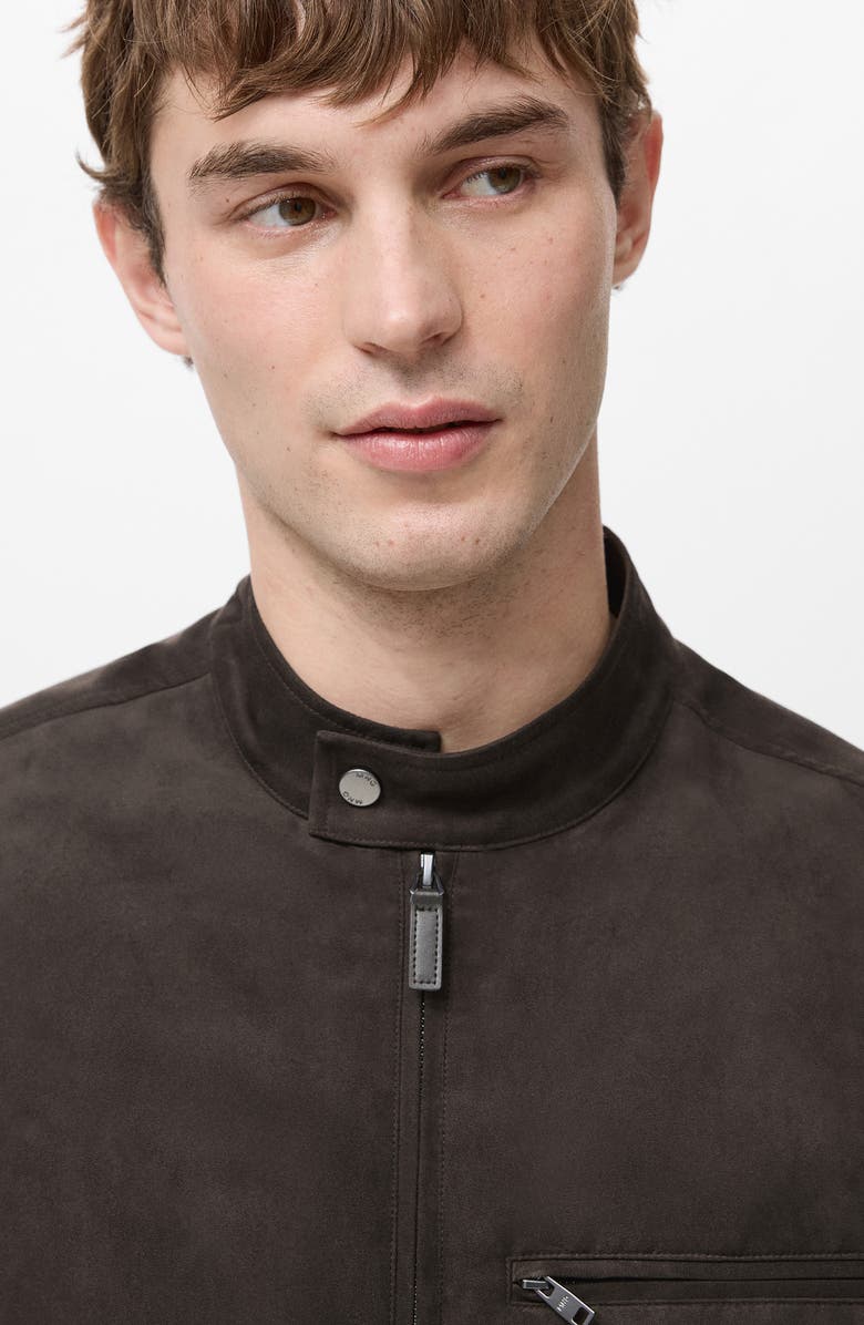 MANGO Faux Suede Biker Jacket, Alternate, color, Brown