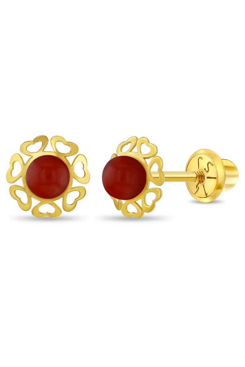 14k Embraced Heart Girl Earrings, Main, color, Red
