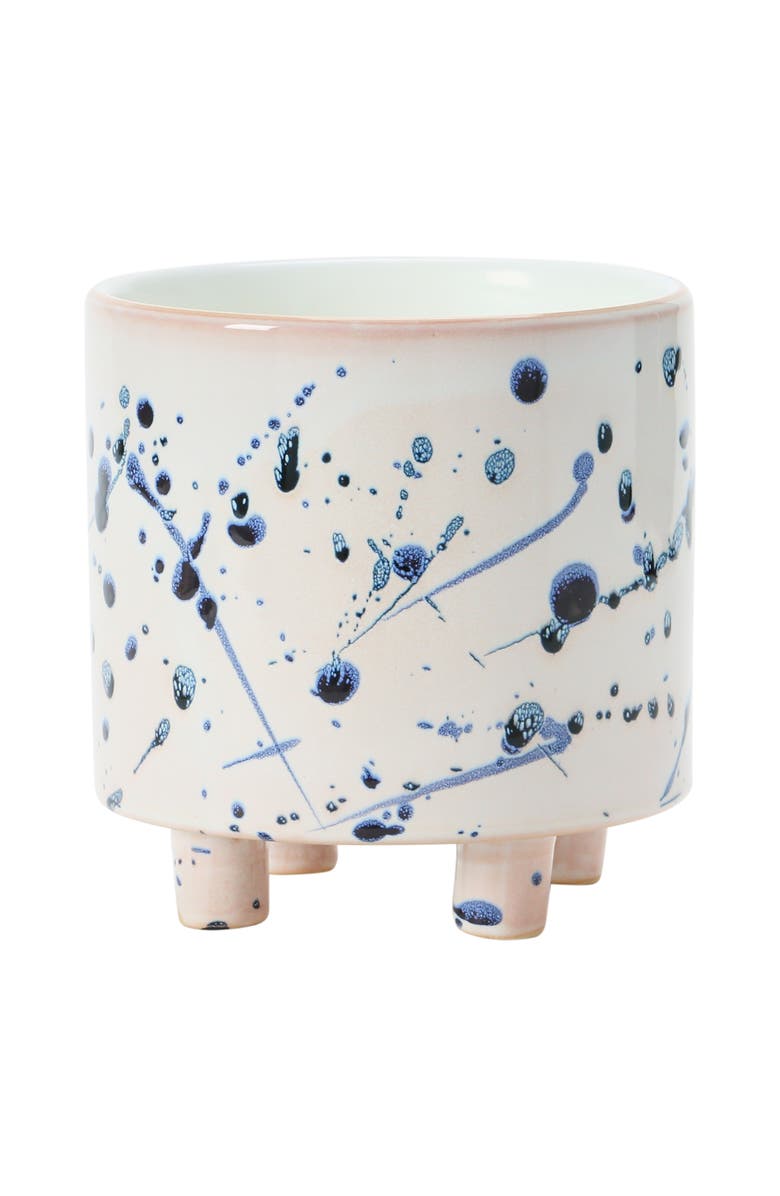 Storied Home Stoneware Footed Planter with Splatter Design, Main, color, White