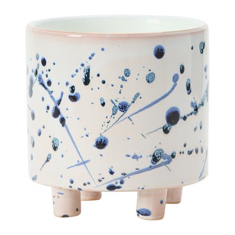 Stoneware Footed Planter with Splatter Design