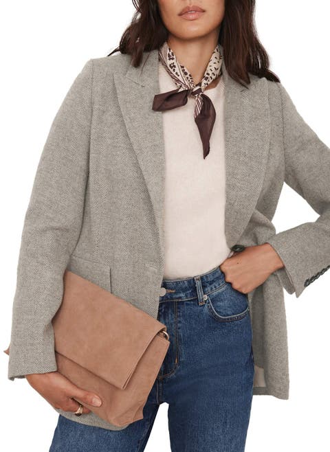 Herringbone Single Breasted Blazer