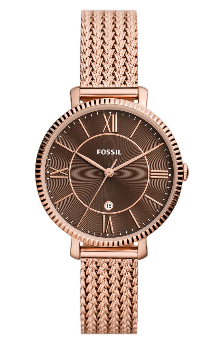 Fossil Jacqueline Mesh Strap Watch, 36mm, Main, color,