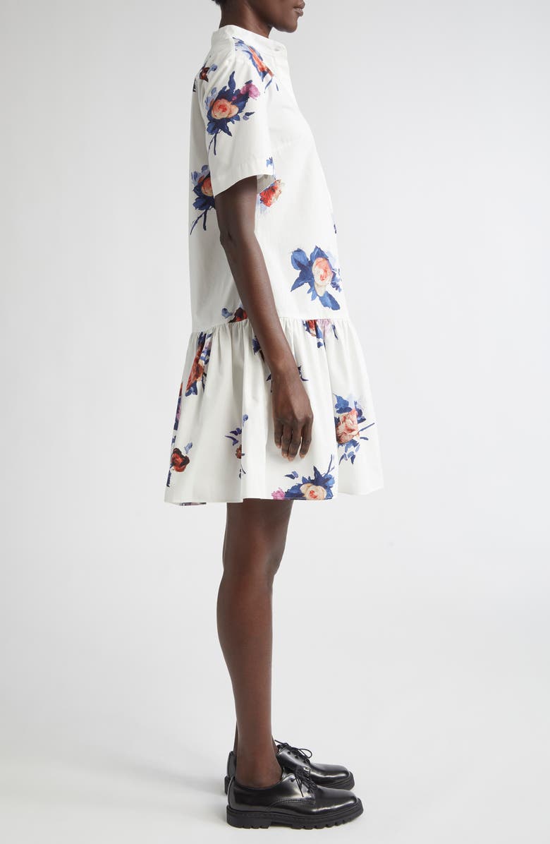 Erdem Short Sleeve Cotton Poplin Mini Shirtdress, Alternate, color, Painted Rose Bouquet White