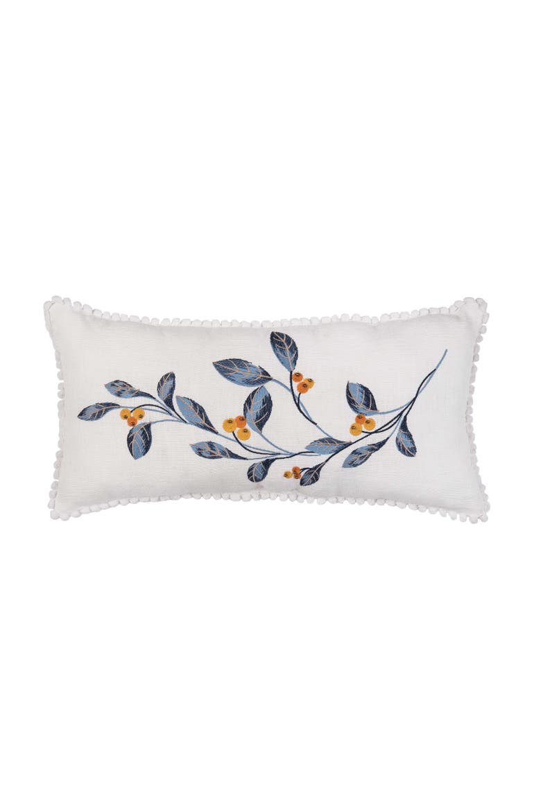 Blue leaves & Orange Berries Fall Harvest Throw Pillow 12" x 24", Main, color, Orange