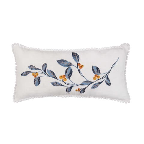 Blue leaves & Orange Berries Fall Harvest Throw Pillow 12" x 24"