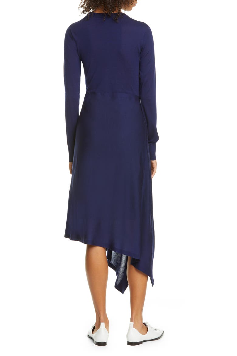 Button Front Long Sleeve Merino Wool Sweater Dress, Alternate, color, MARINE NAVY
