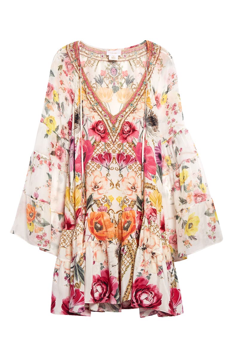 Camilla Destiny Calling Crystal Embellished Long Sleeve Silk A-Line Dress, Alternate, color, 