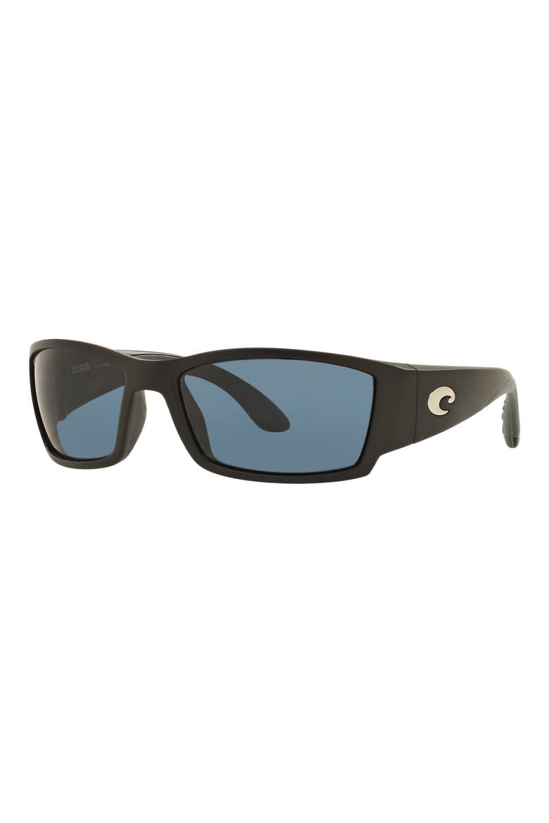 61mm Polarized Rectangular Sunglasses, Alternate, color, MATTE BLACK