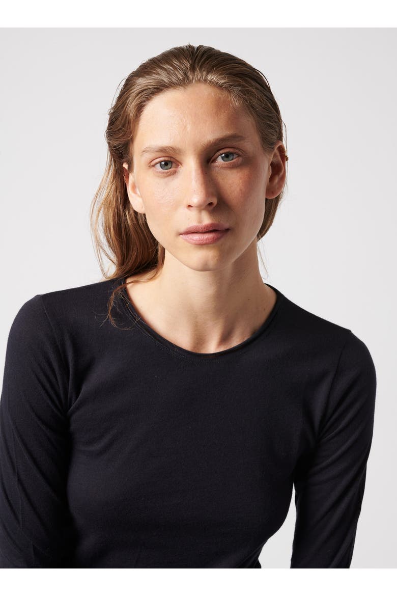 Cotton 'Silk Touch' Long Sleeve Crewneck T-Shirt, Alternate, color, NOIR