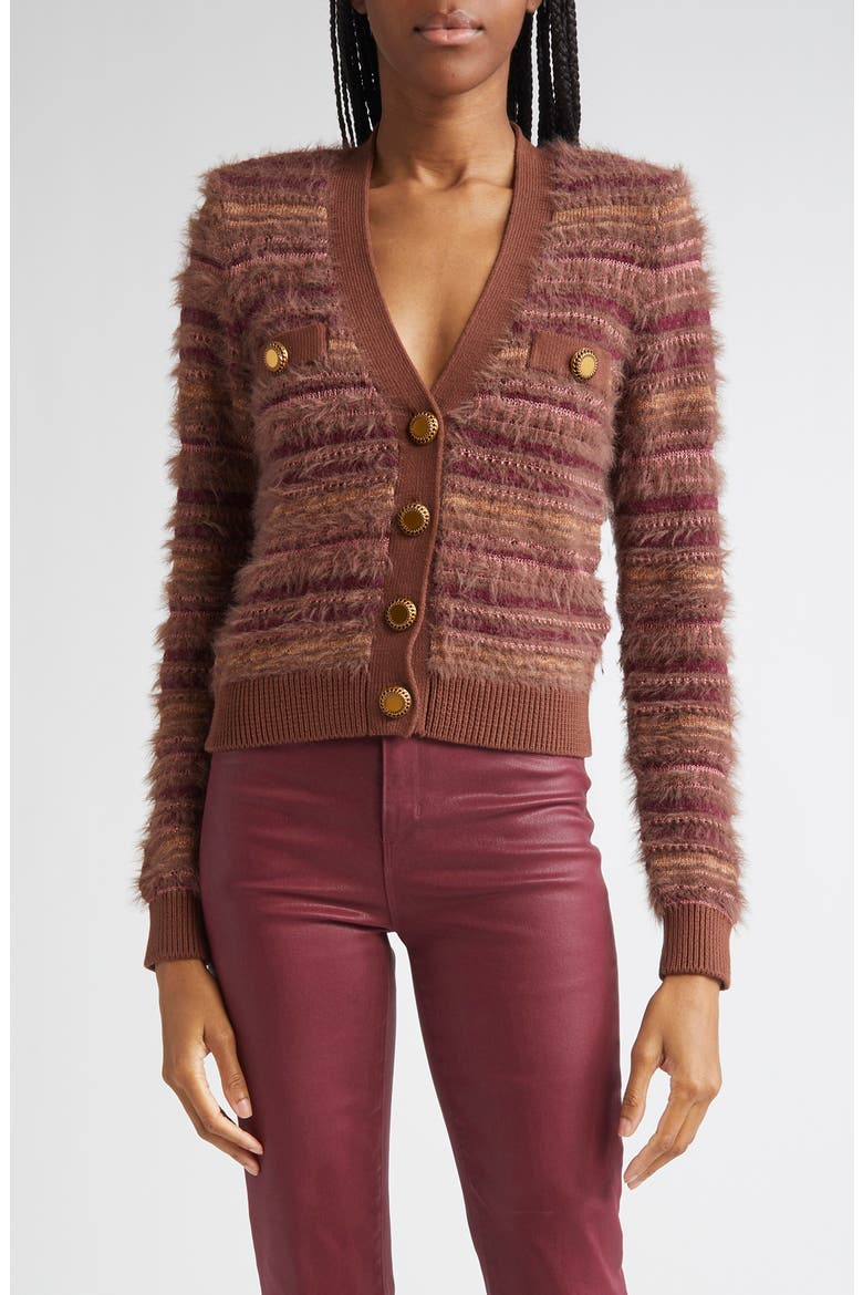 Ariadne Mix Stitch Cardigan, Main, color, NATURAL/ MAUVE MULTI
