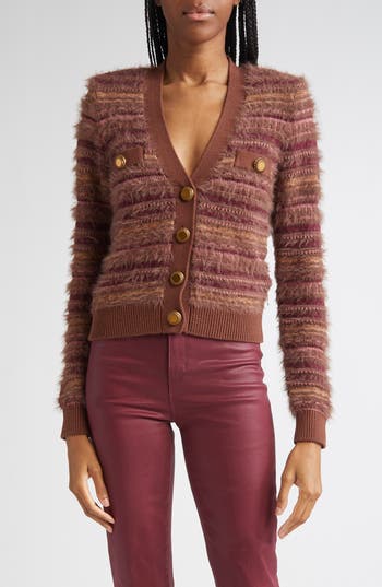 L'AGENCE Ariadne Mix Stitch Cardigan in Natural/Mauve Multi at Nordstrom Rack, Size X-Large