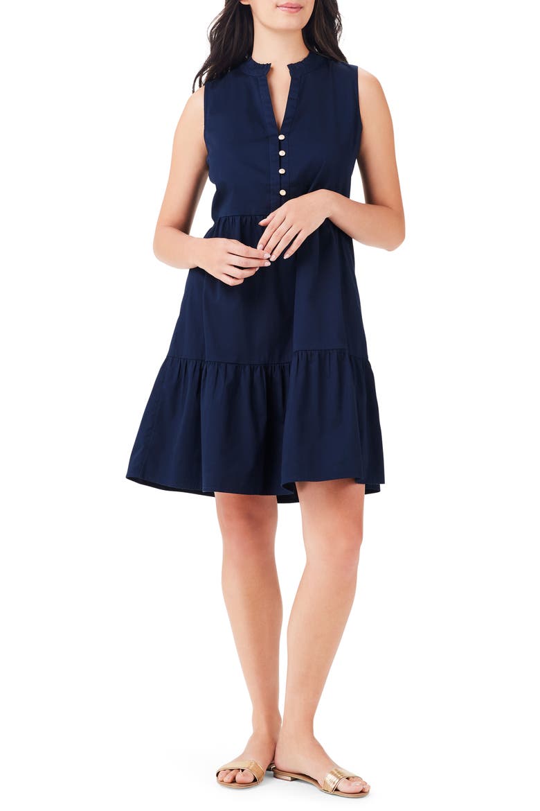 Tia Tiered Sleeveless Stretch Cotton Dress, Main, color, DARK INDIGO