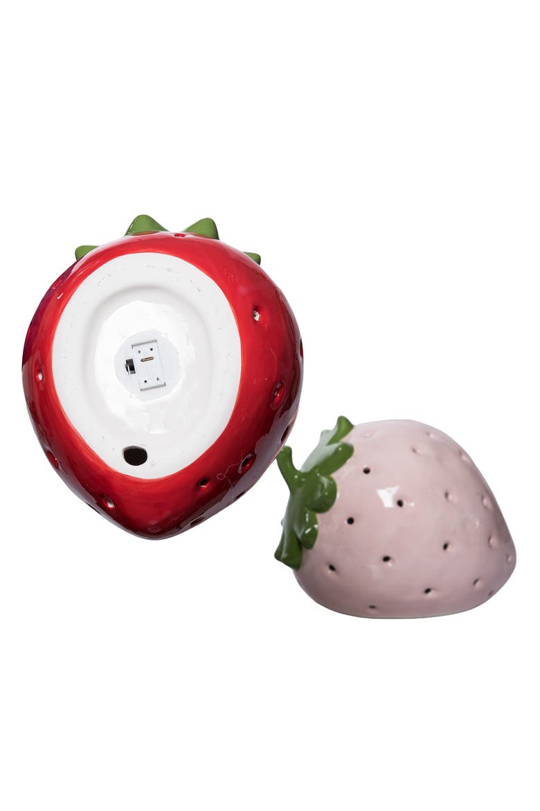 Dolomite Light Up Strawberry Set of 2 LED Decor Multicolored for Spring Tabletop Lighting, Alternate, color, Red