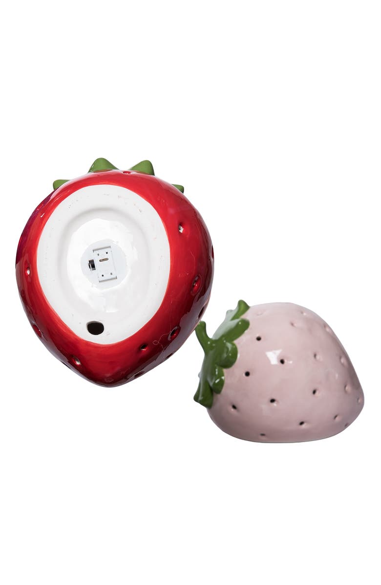 Transpac Dolomite Light Up Strawberry Set of 2 LED Decor Multicolored for Spring Tabletop Lighting, Alternate, color, Red