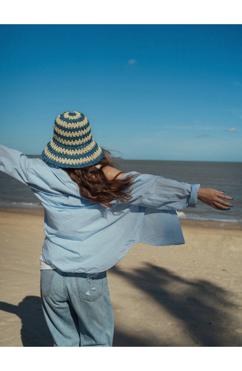 Lost Pattern "Linea" Packable Straw Hat, Alternate, color, Blue