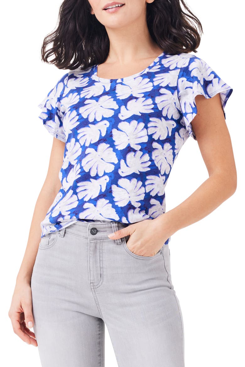 Shadow Palm Flutter Sleeve T-Shirt, Main, color, BLUE MULTIs