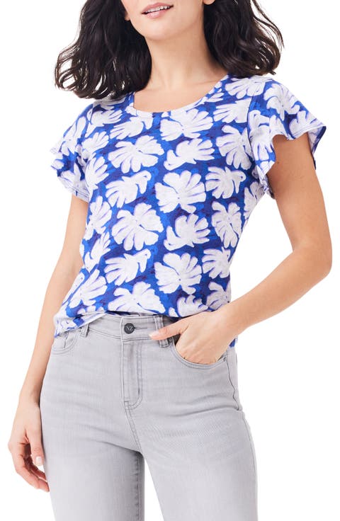 Shadow Palm Flutter Sleeve T-Shirt (Petite)