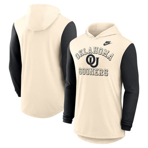 Nike Men's Natural/black Oklahoma Sooners Legacy Color-block Tri-blend Performance Long Sleeve Hoodie T-s In Neutral