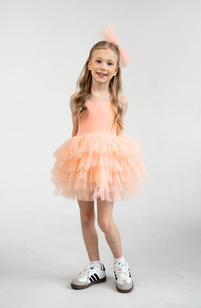 Mini Celebrities Sunset Sleeveless Fluffy Tutu Dress, Main, color, Salmon Sunset