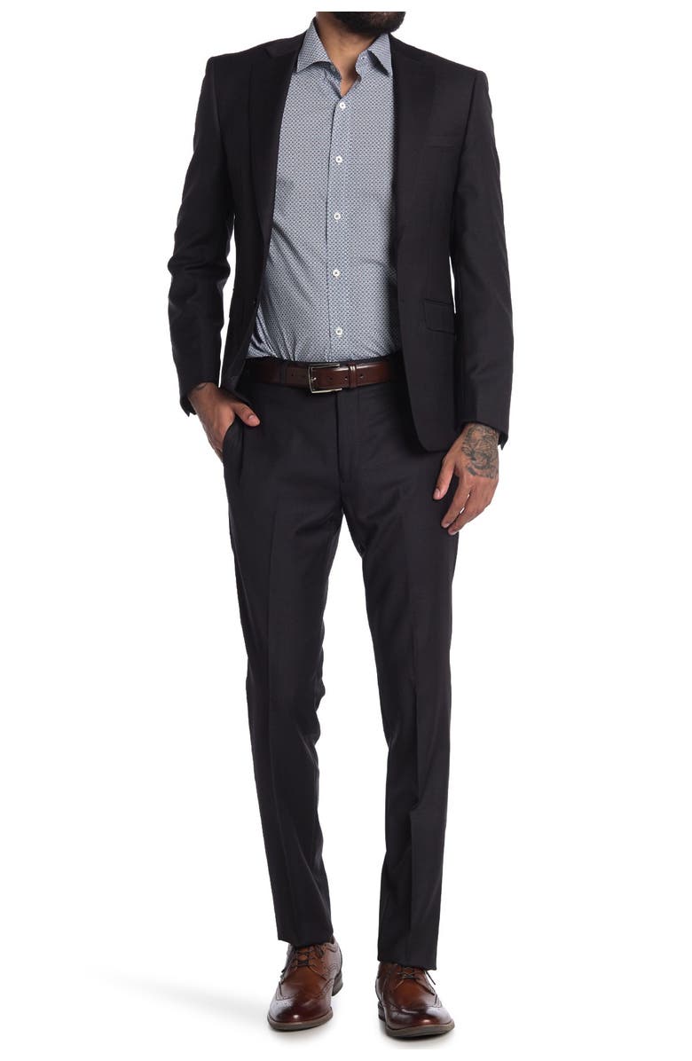 Calvin Klein Charcoal Two-Button Notched Lapel Suit, Main, color,
