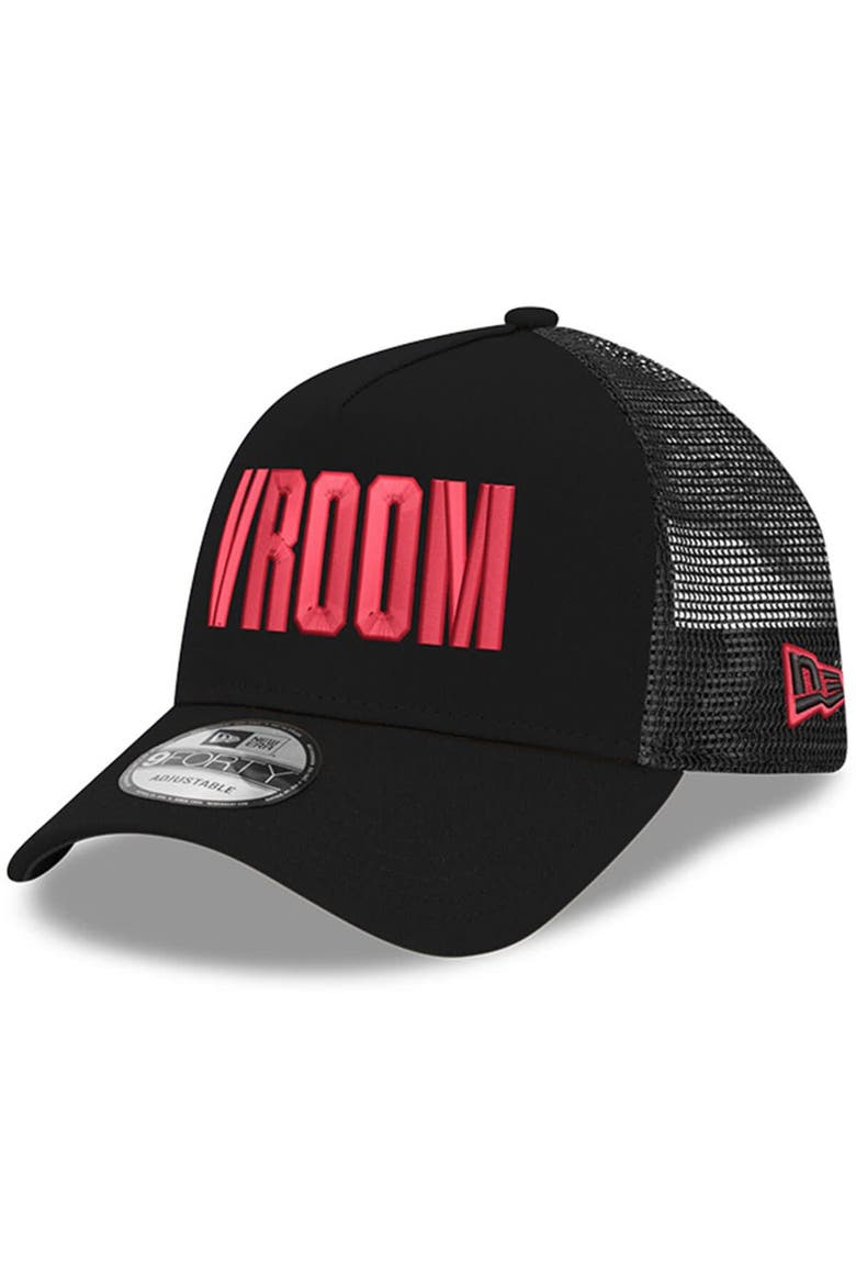 Men's New Era Black NASCAR Vroom 9FORTY A-Frame Adjustable Trucker Hat, Main, color, Black