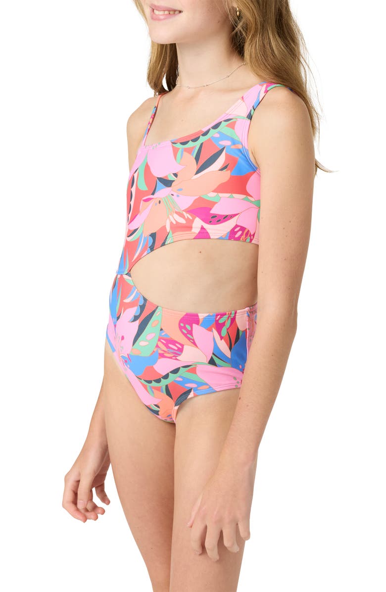 O'Neill Kids' Cabana Asymmetric Floral One-Piece Swimsuit, Alternate, color, Multi Colored
