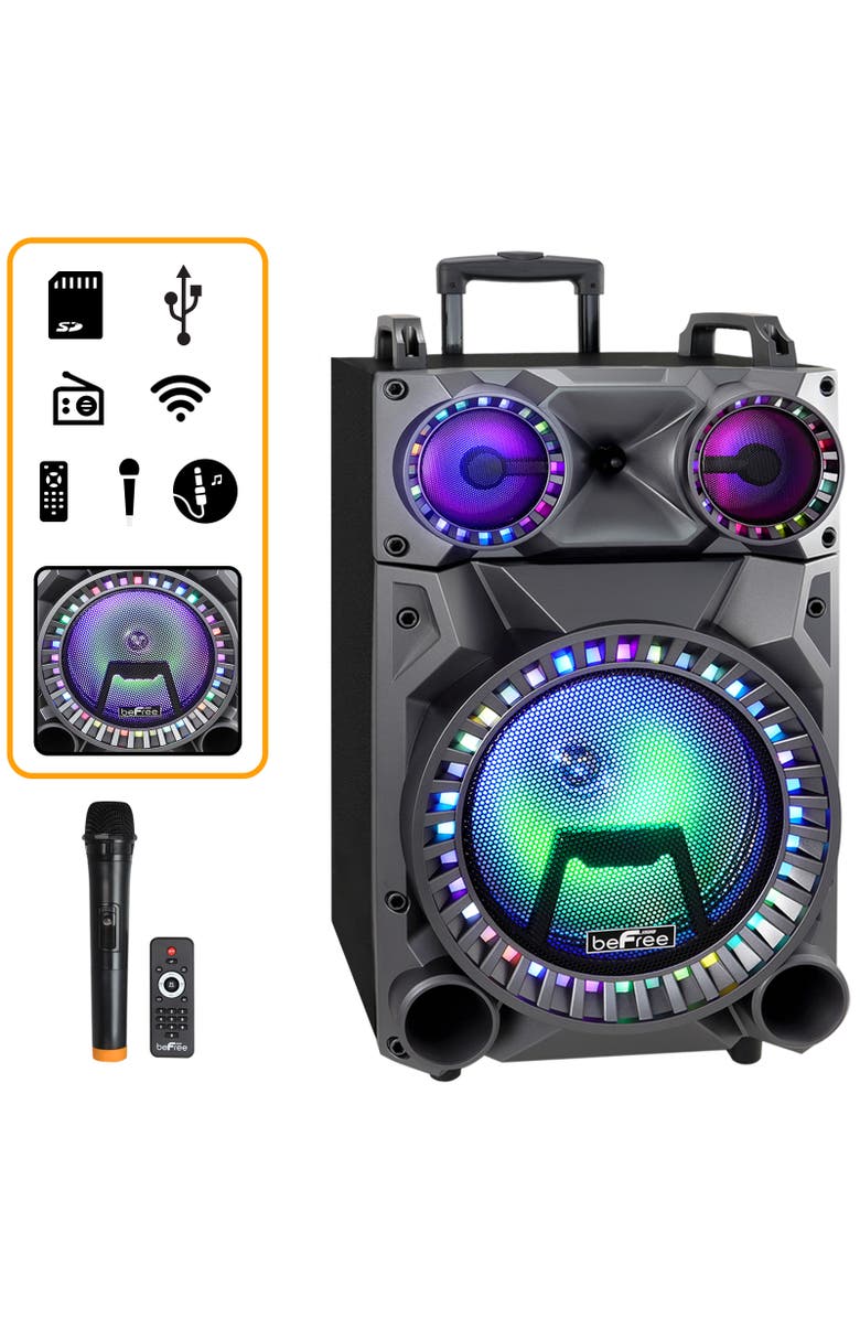 Befree Sound Rechargeable 12in Bluetooth Portable Party Speaker with Party Lights, Main, color, Grey