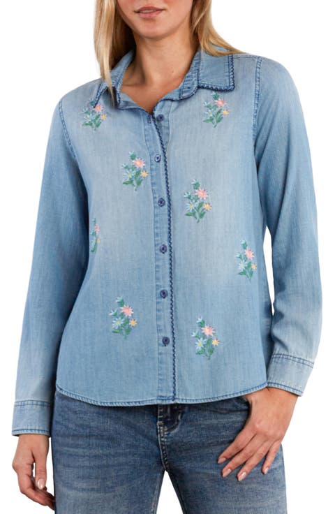 Petal Pop Embroidered Button-Up Shirt