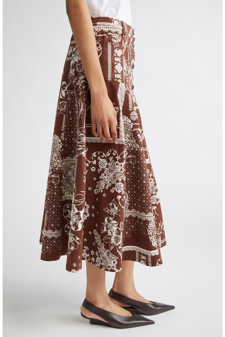 Print A-Line Midi Skirt, Alternate, color, DARK SEPIA