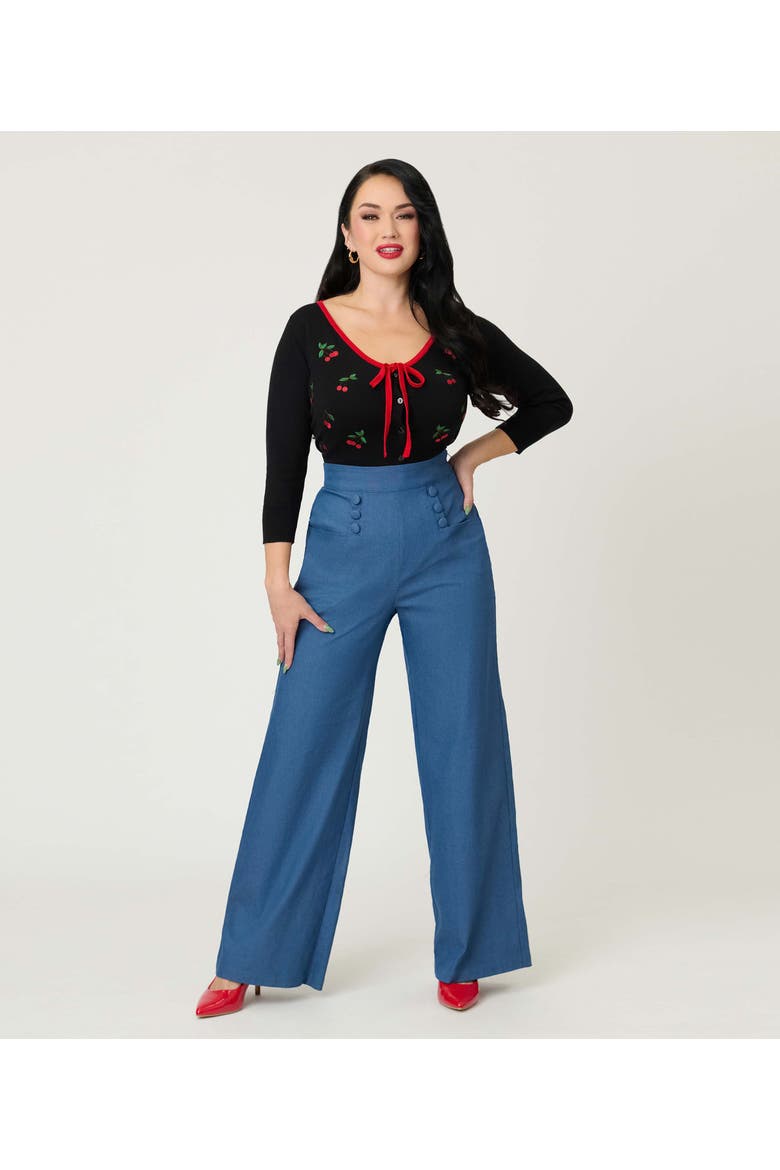 1950s Crop Knit Cardigan, Alternate, color, Black W/Cherries