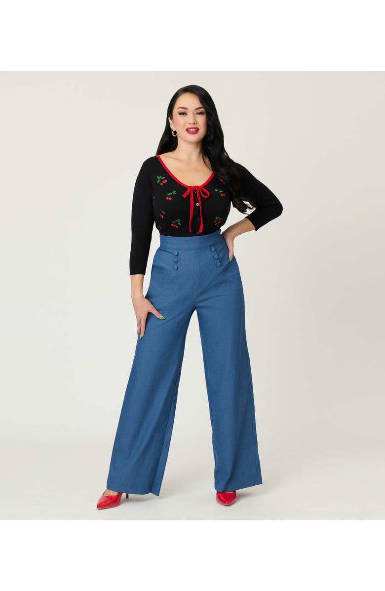 Unique Vintage 1950s Crop Knit Cardigan, Alternate, color, Black W/Cherries