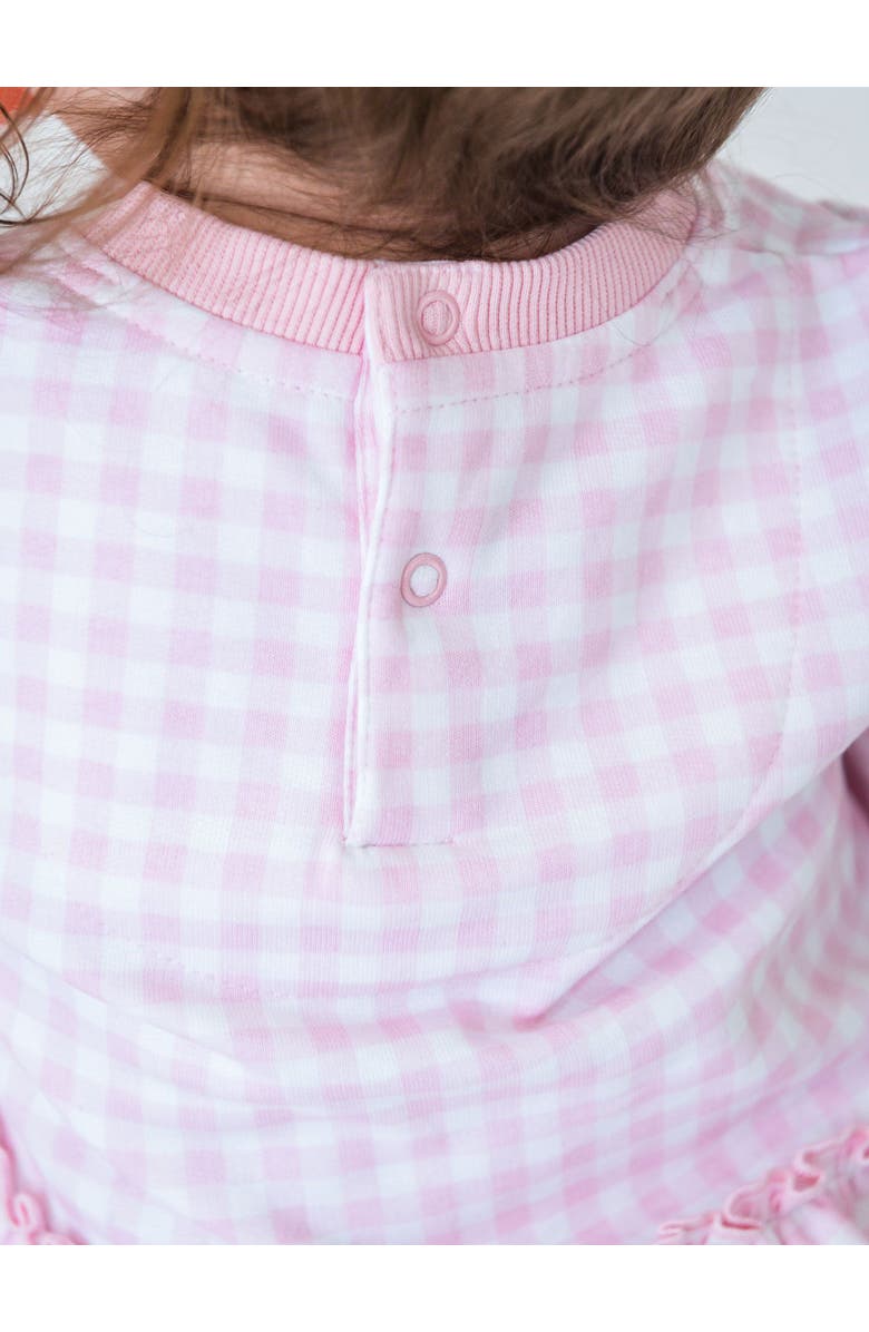 RuffleButts Baby Girls Applique Sweatshirt Bubble Romper, Alternate, color, Dear Santa Pink Gingham