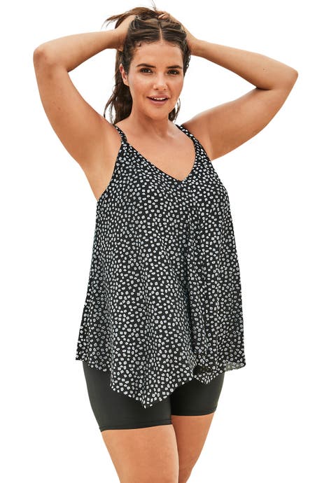 Longer-Length Draped Mesh Racerback Tankini Top (Plus)
